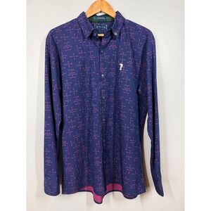 William Murray Shirt Mens Large Blue Purple Golf Print Long Sleeve Button Down
